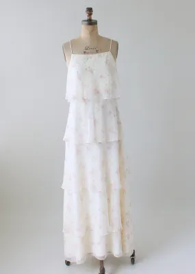 Vintage 1970s Tiered Floral Garden Party Dress