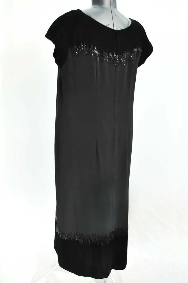 Vintage 60s Black Beaded Cocktail Shift Dress • 44" Bust • Debenham Freebody