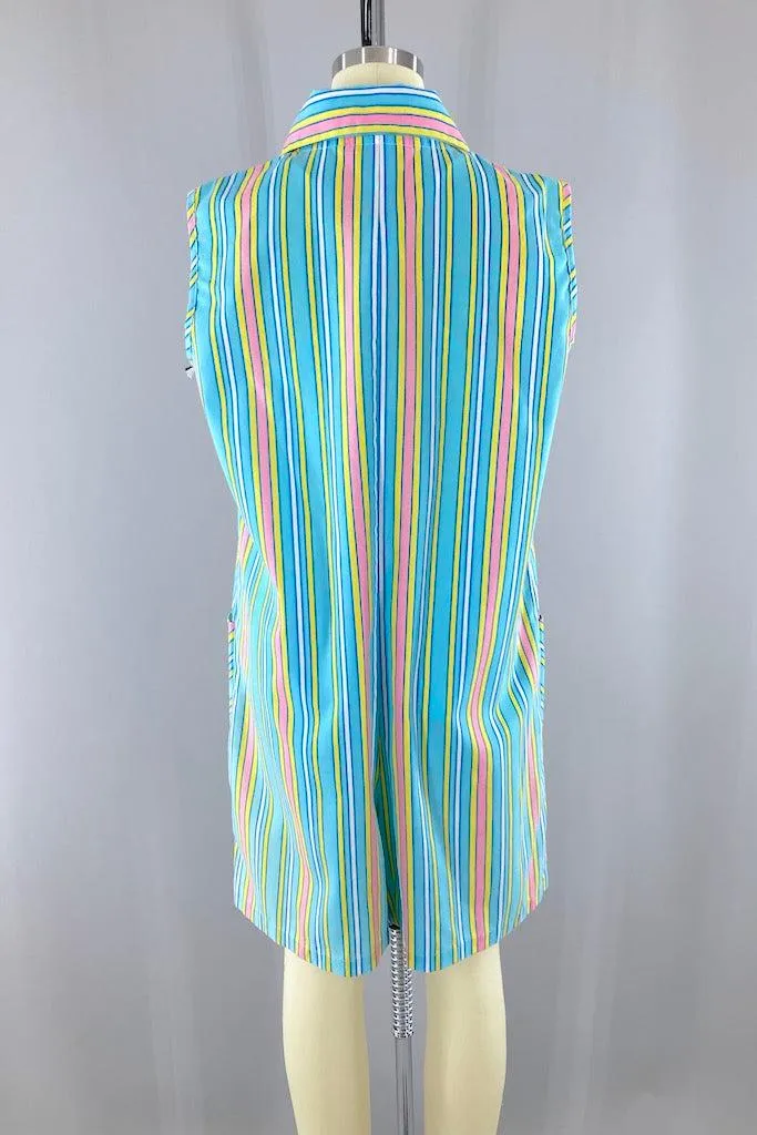 Vintage Aqua Blue Striped Romper