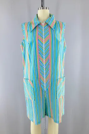 Vintage Aqua Blue Striped Romper