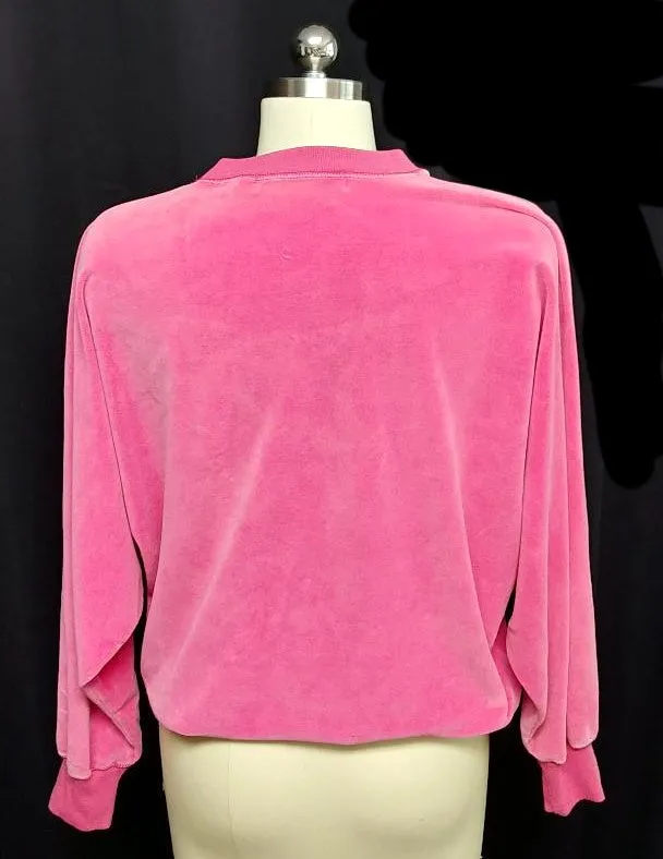 *VINTAGE CHAUS HOT PINK PRONG-SET RHINESTONE STUDDED VELOUR TOP