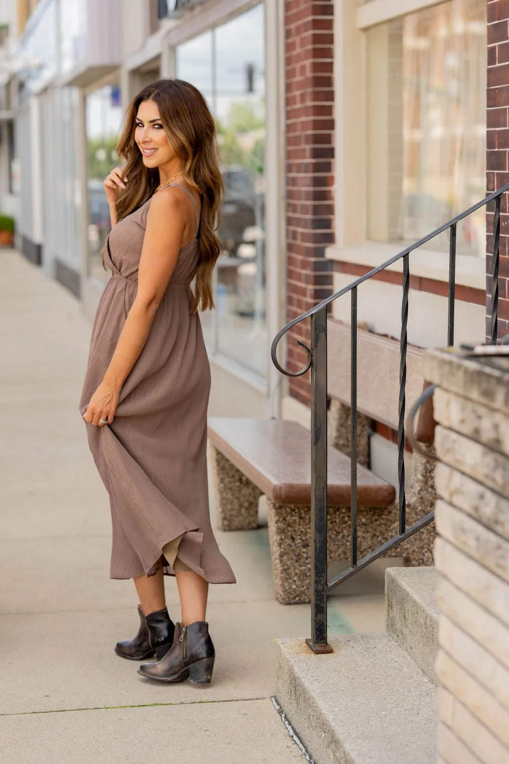 Wavy Textured Wrap Top Midi Dress