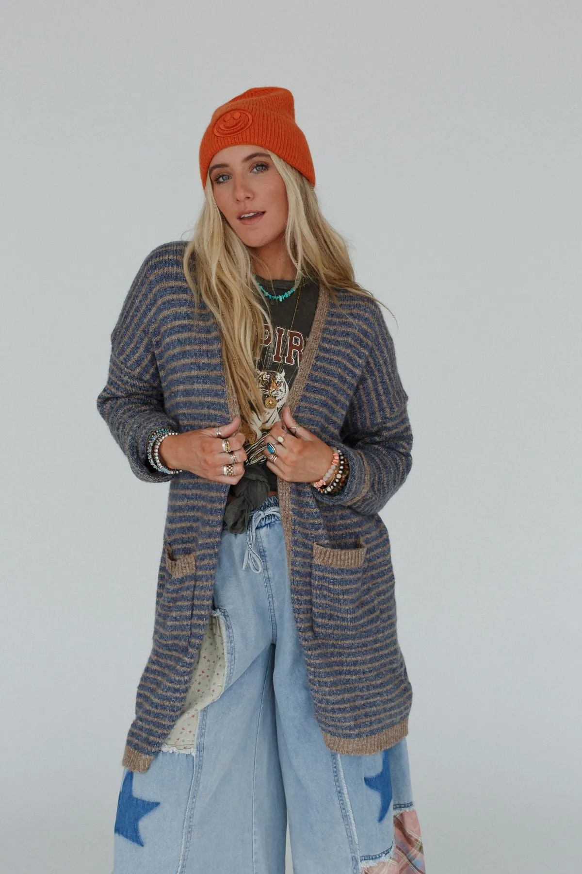 Wherever I Go Striped Knit Cardigan - Charcoal