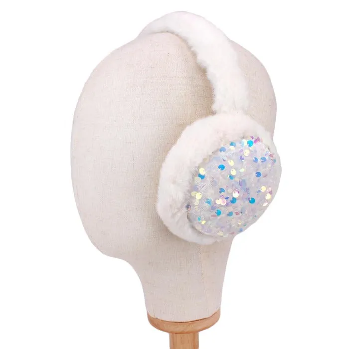 White Bling Stone Cluster Fluffy Plush Fur Earmuff