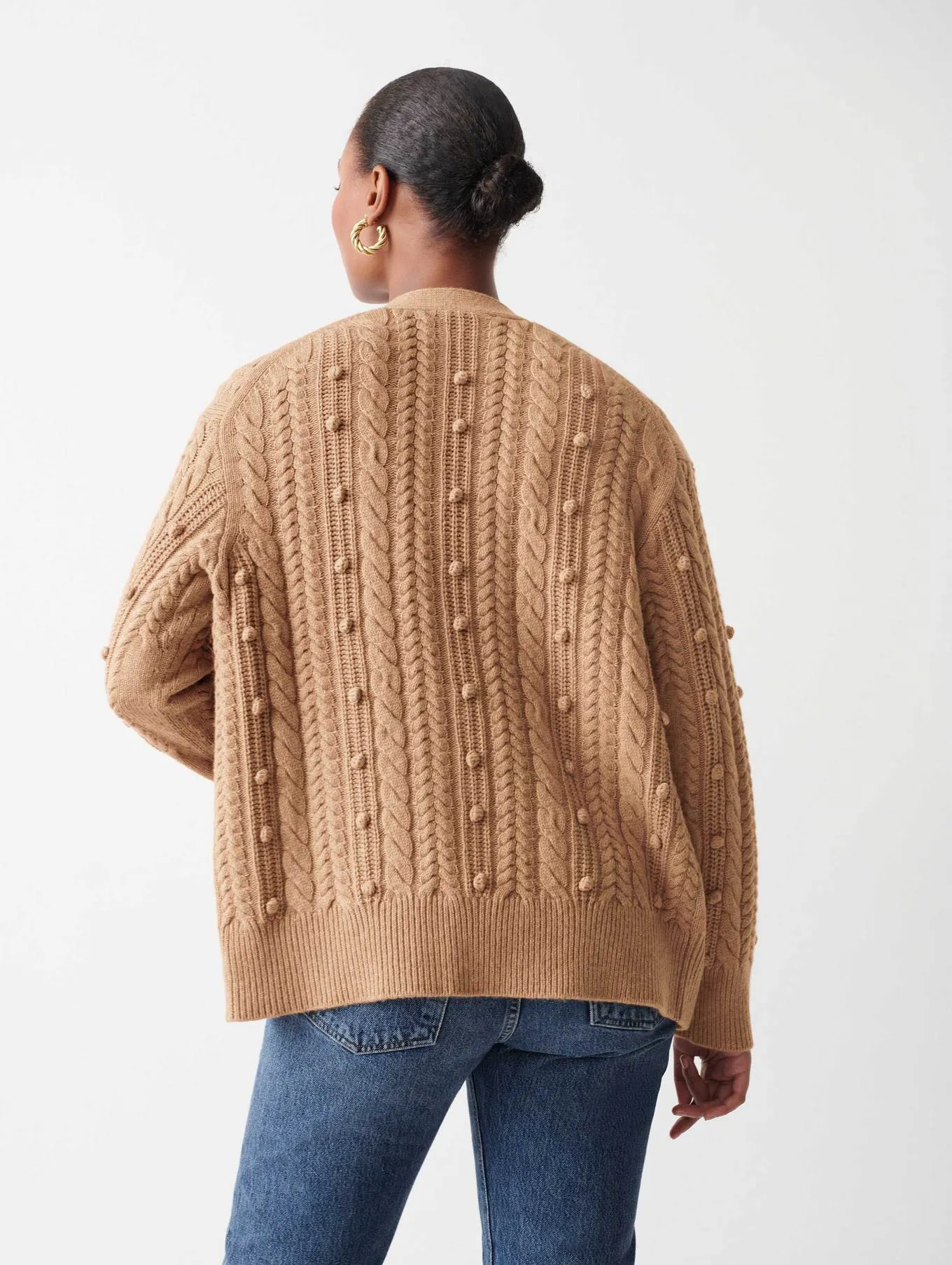 White   Warren - Sustainable Cotton Bobble Stitch Cardigan in Camel