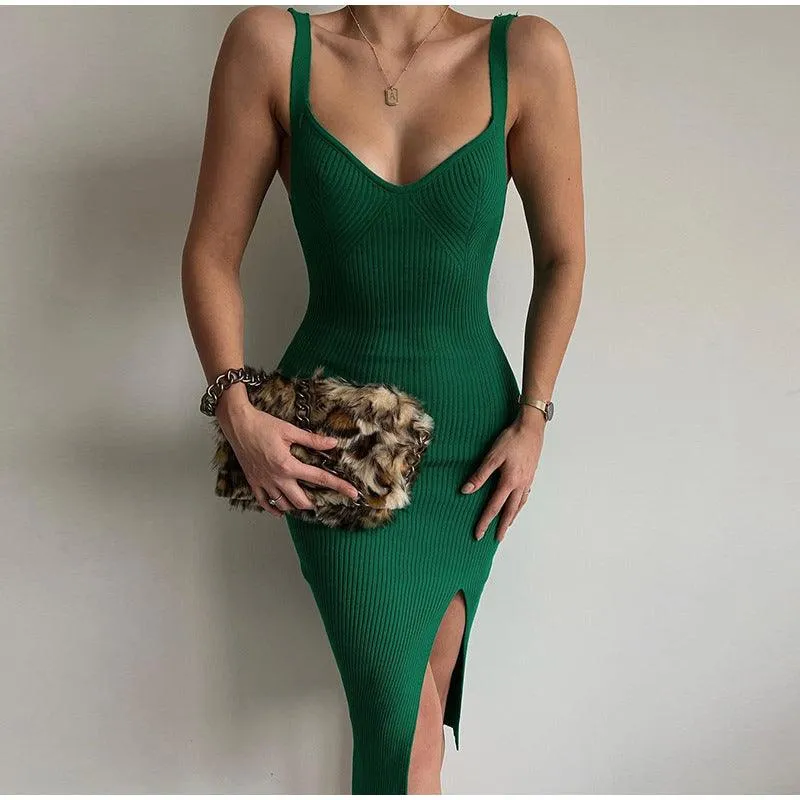 Wincia Knitted Slit Bodycon Dress