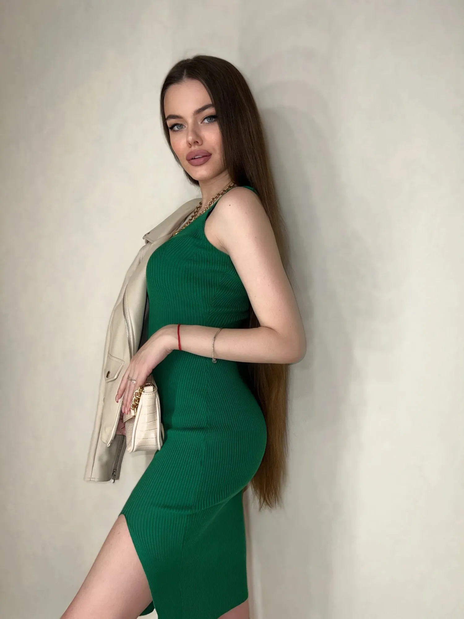 Wincia Knitted Slit Bodycon Dress