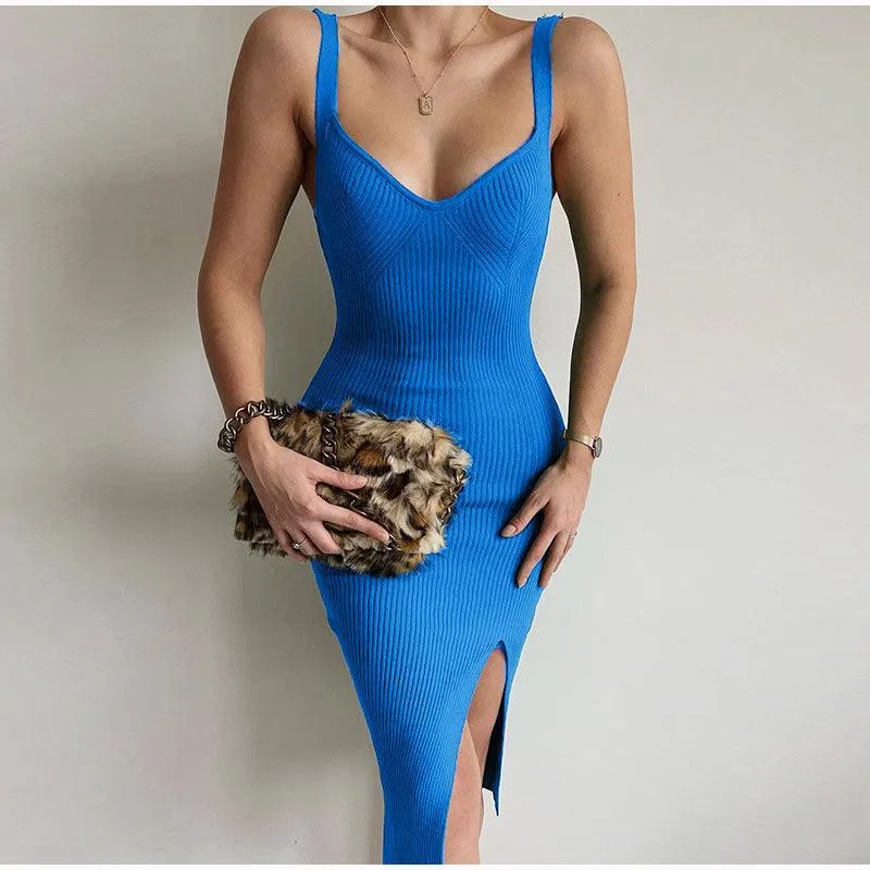 Wincia Knitted Slit Bodycon Dress