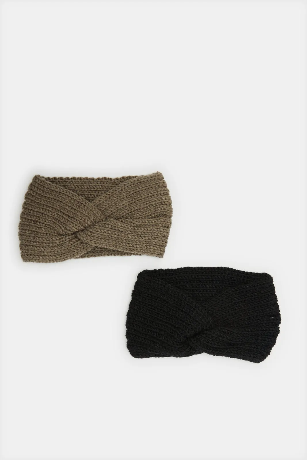 Women Black And Brown Knitted Headwarmer Set (Pack Of 2)