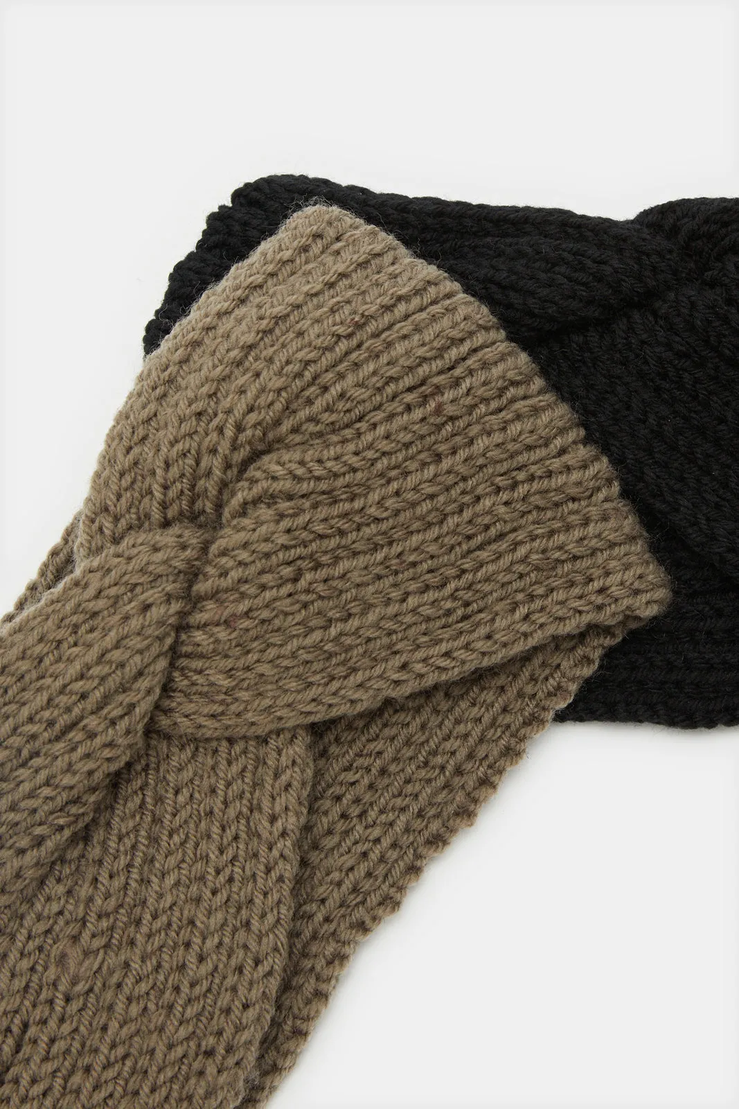 Women Black And Brown Knitted Headwarmer Set (Pack Of 2)