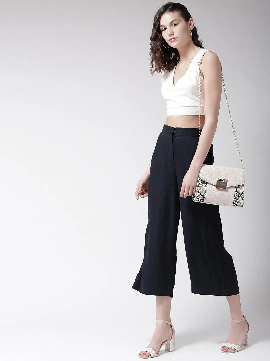 Women Navy Blue Original Loose Fit Solid Culottes