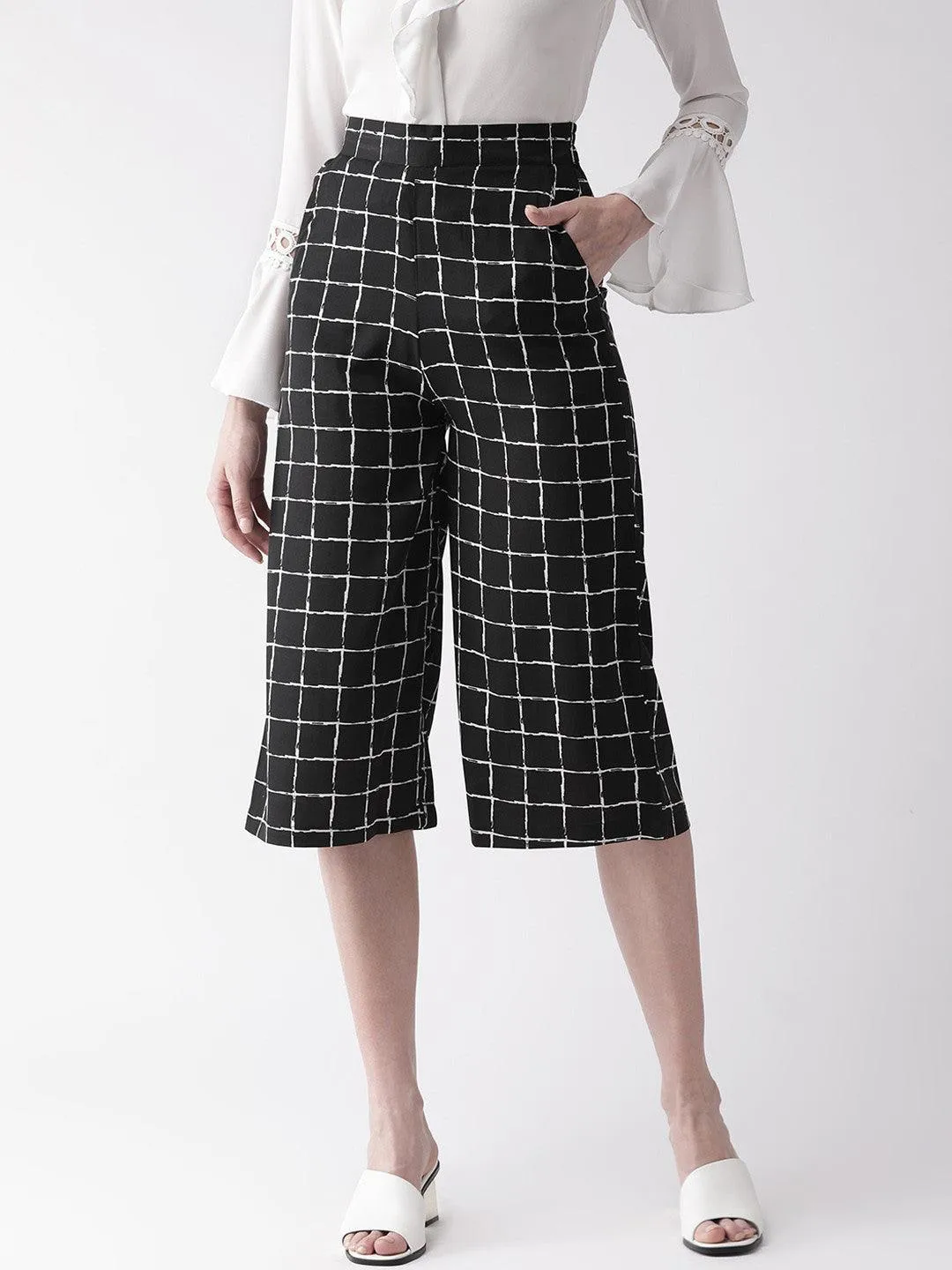 Women Navy Blue Original Loose Fit Solid Culottes