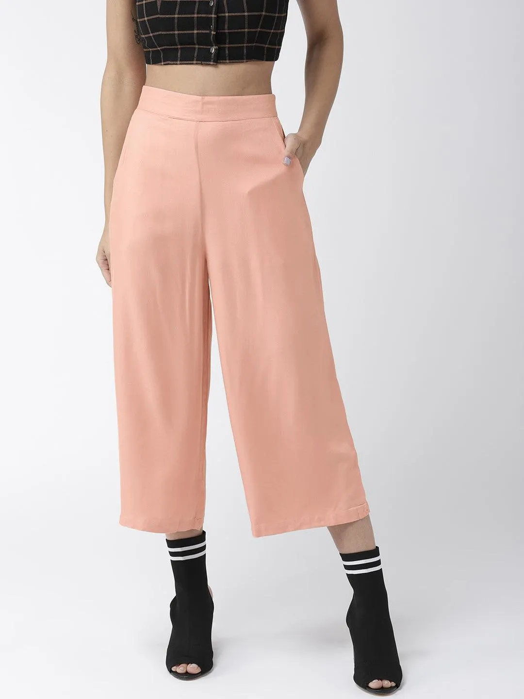 Women Navy Blue Original Loose Fit Solid Culottes