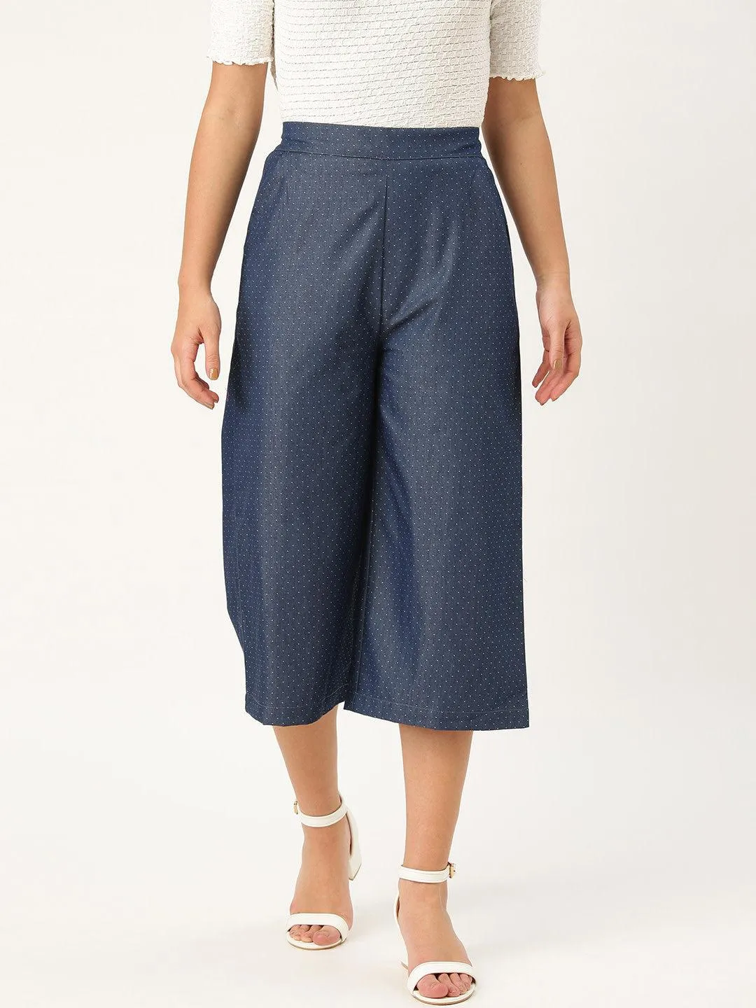 Women Navy Blue Original Loose Fit Solid Culottes