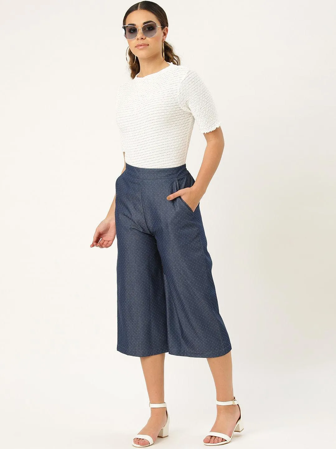 Women Navy Blue Original Loose Fit Solid Culottes