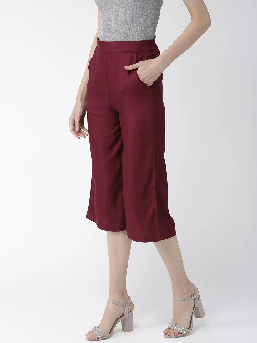 Women Navy Blue Original Loose Fit Solid Culottes