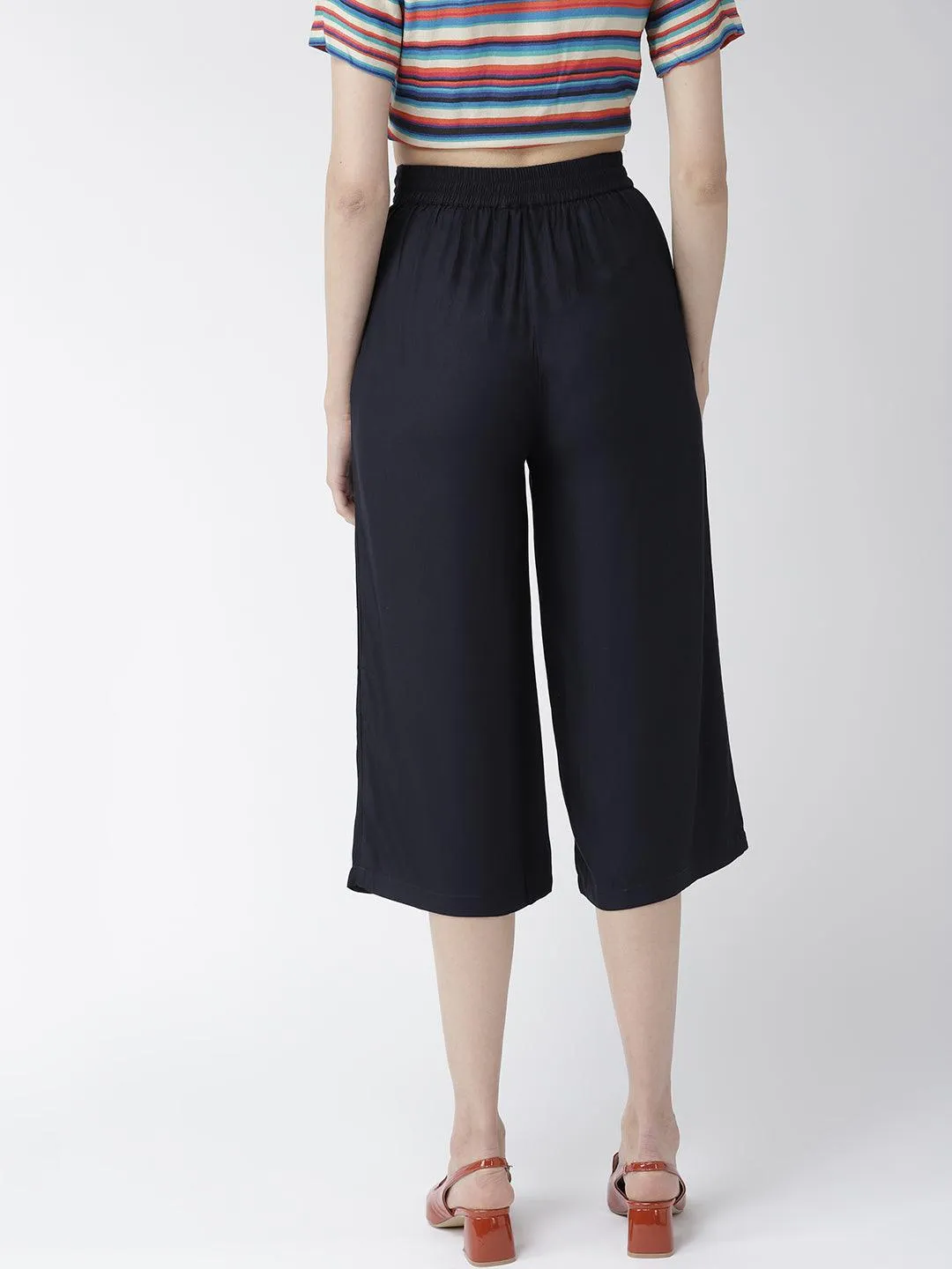 Women Navy Blue Original Loose Fit Solid Culottes