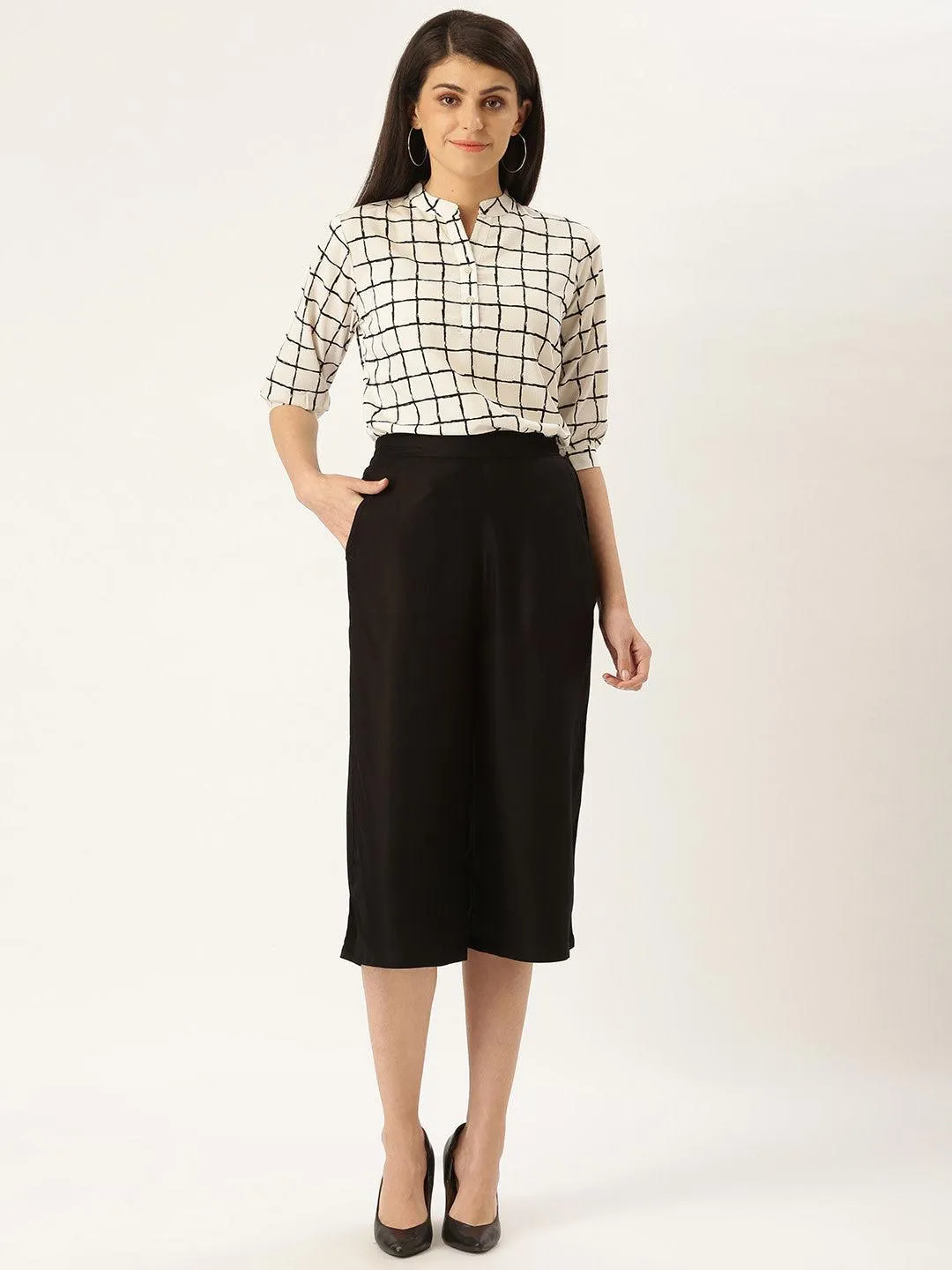 Women Navy Blue Original Loose Fit Solid Culottes