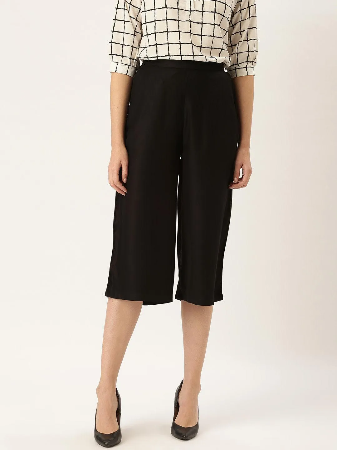 Women Navy Blue Original Loose Fit Solid Culottes