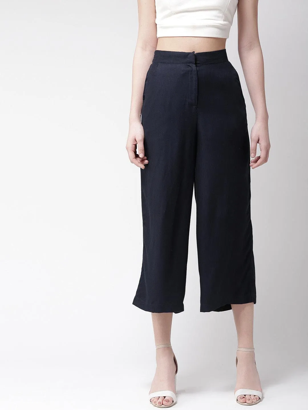 Women Navy Blue Original Loose Fit Solid Culottes