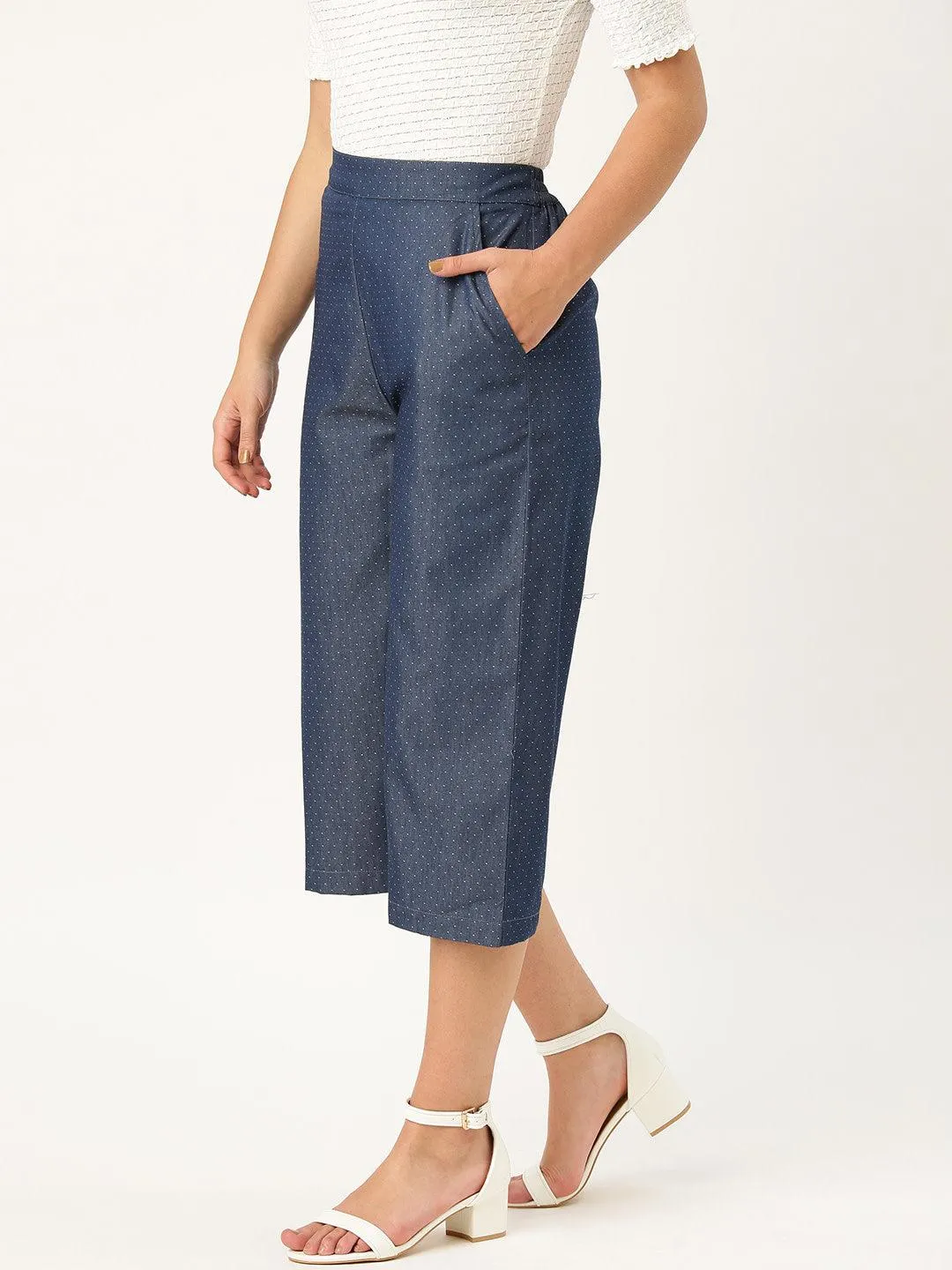 Women Navy Blue Original Loose Fit Solid Culottes