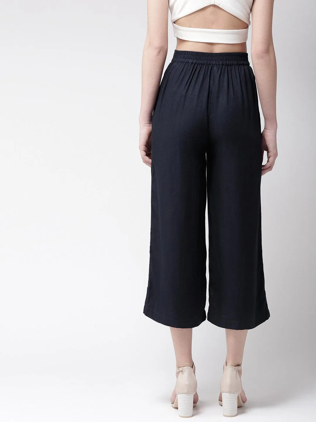 Women Navy Blue Original Loose Fit Solid Culottes