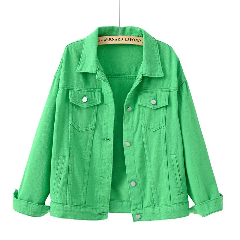 Women's Jackets Spring Fall Womens Korean Fashion Sweet Short Denim Jacket Single Pocket Breasted Autumn Jean Jacket Loose Green Black Coat 230426