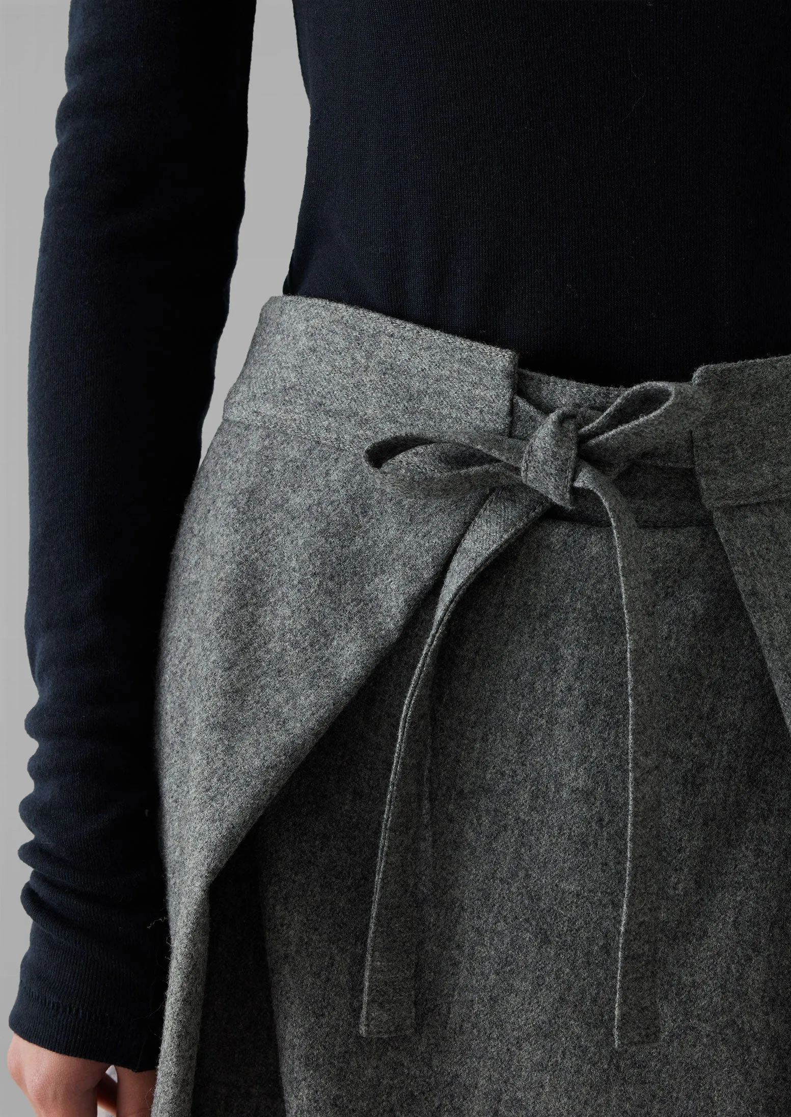 Wool Flannel Tie Front Culottes | Grey Melange