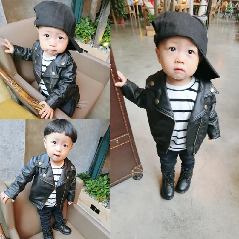 xiangtuibao  Boys' Pu Lapel Leather Clothing Spring Ins Spring Children's Wear Children's Korean Coat Kid Baby Short Leather Jacket