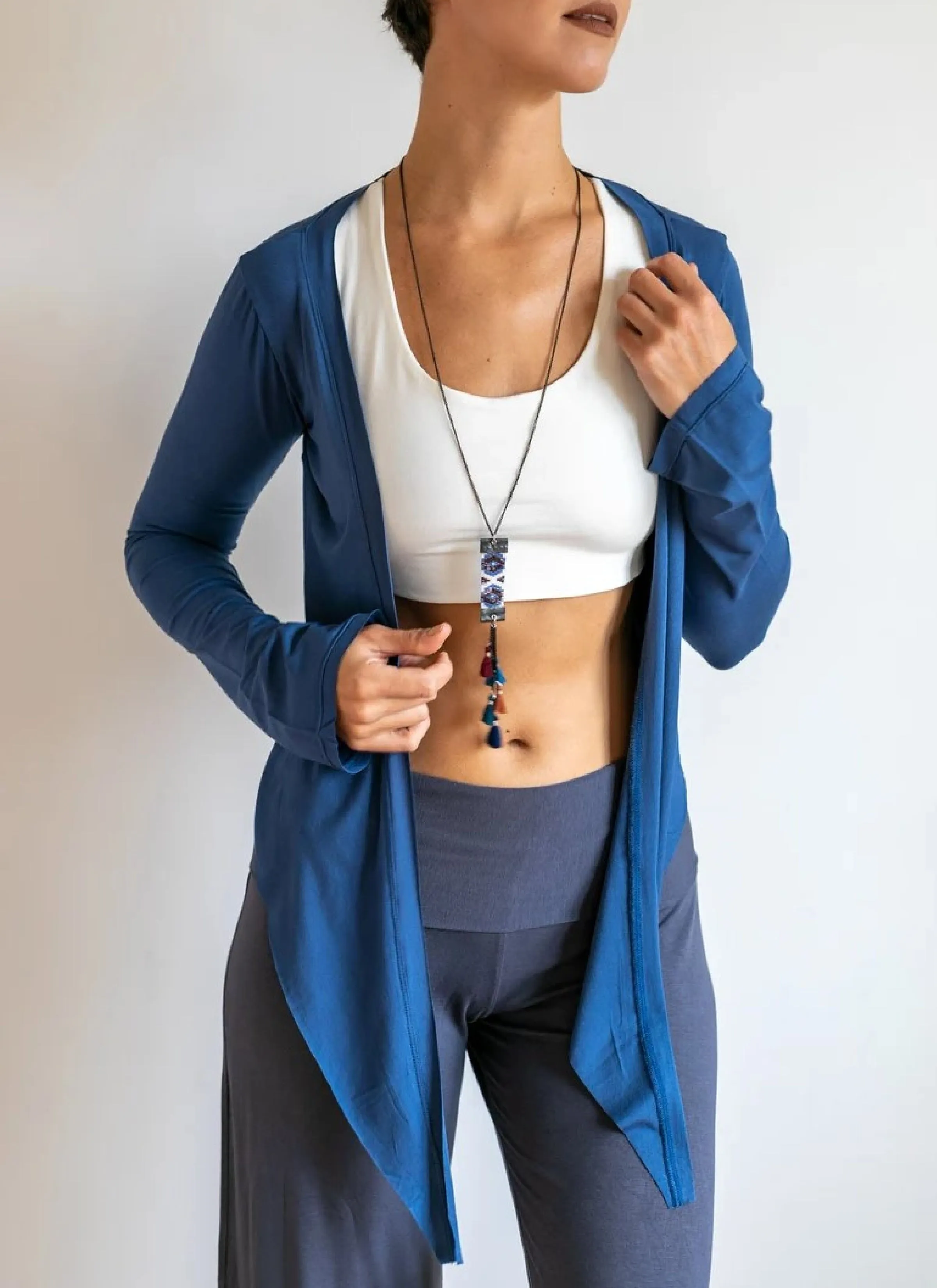 Yoga Wrap Ballet Jacket w/ Front Tie in Indigo