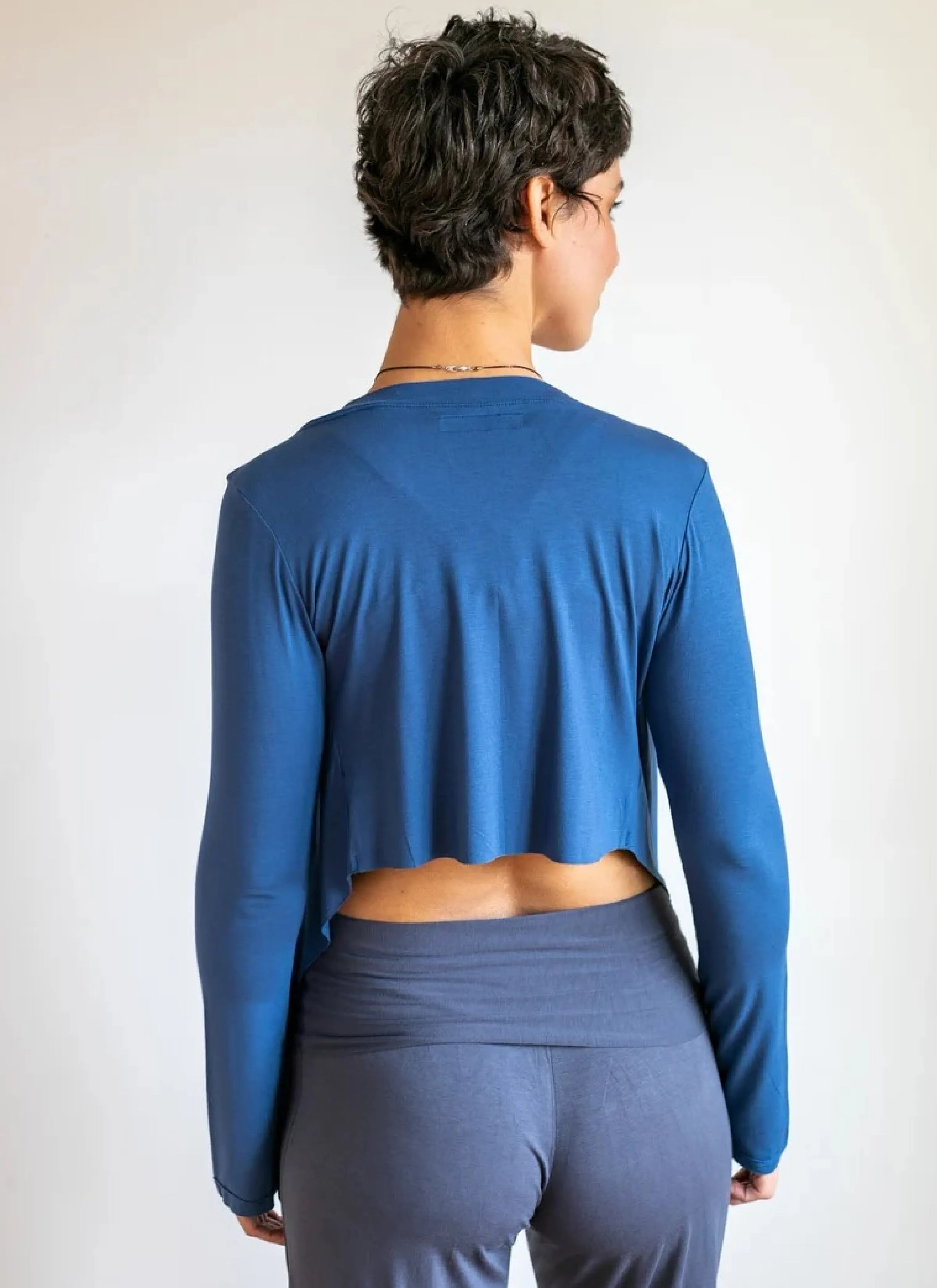 Yoga Wrap Ballet Jacket w/ Front Tie in Indigo