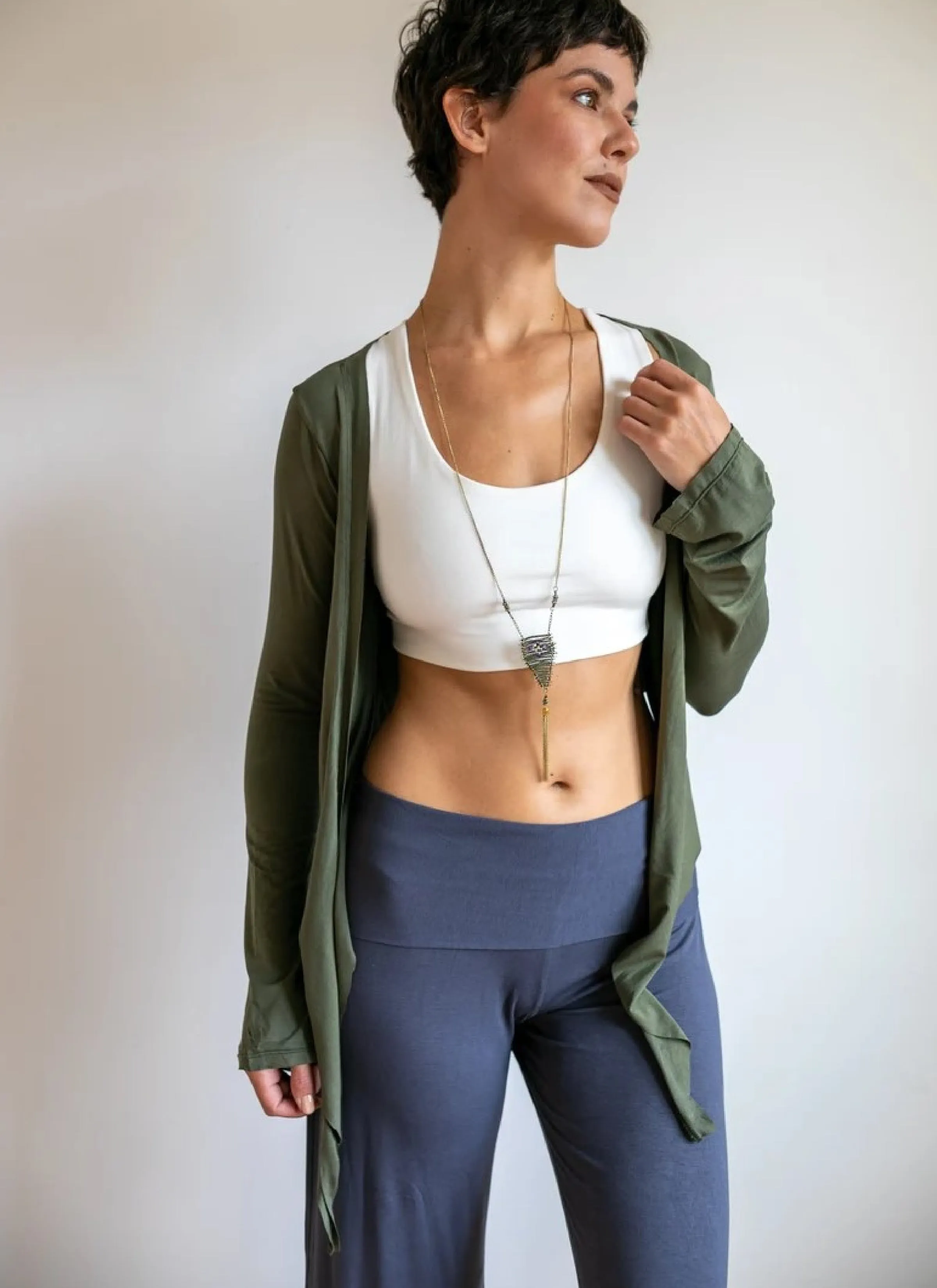 Yoga Wrap Ballet Jacket w/ Front Tie in Olive