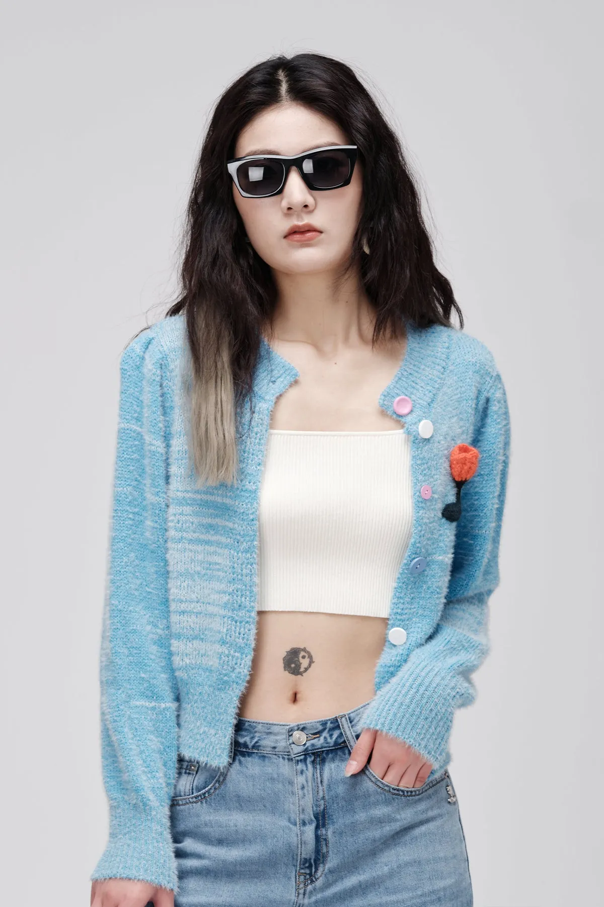 ZI II CI IEN | Blue Tulip Puff Sleeves Cardigan