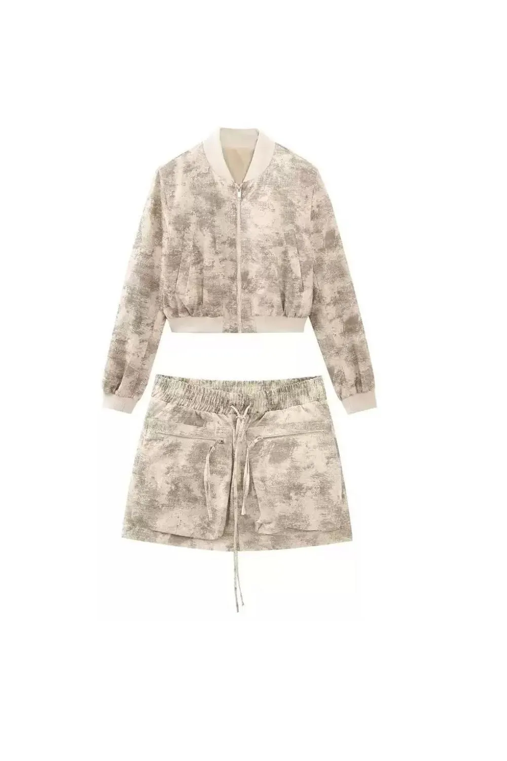 'Zoe' Printed Short Bomber Jacket & Mini Skirt (Sold Separately)